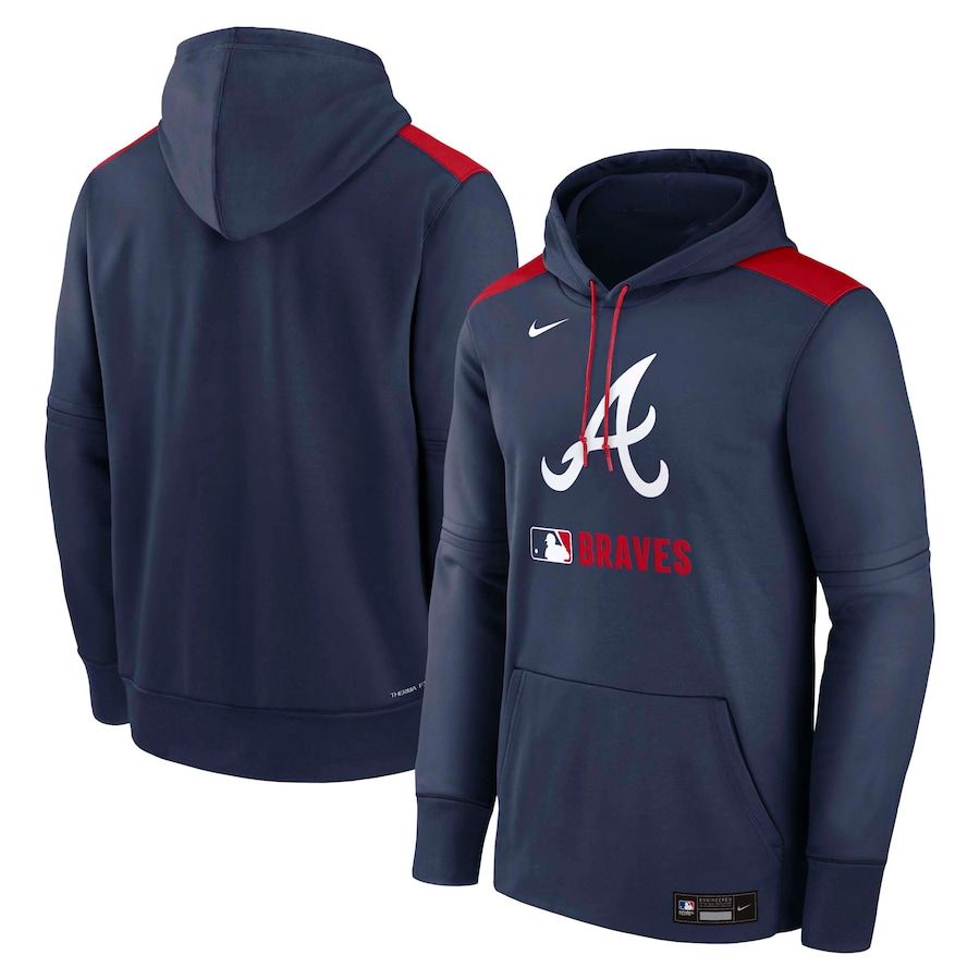 Men 2025 MLB Atlanta Braves Drak blue Nike hoodie style 1